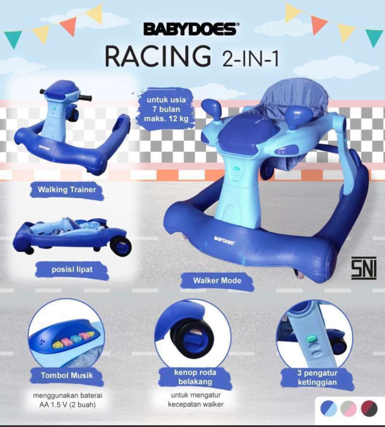 BABY WALKER RACING 2IN1 BLUE